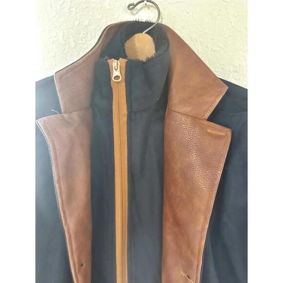 Manly Men's Blue Suede Faux Leather Blazer Polyester Lining Double Button Medium - Picture 3 of 11